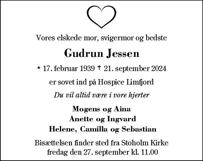 Dødsannonce for Gudrun Jessen
