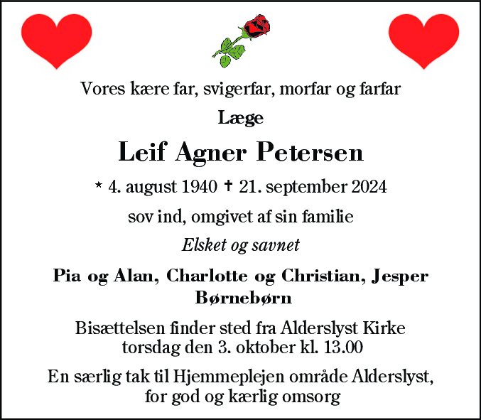 Dødsannonce for Leif Agner Petersen
