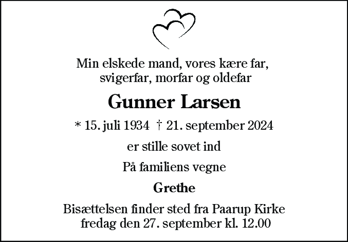 Dødsannonce for Gunner Larsen