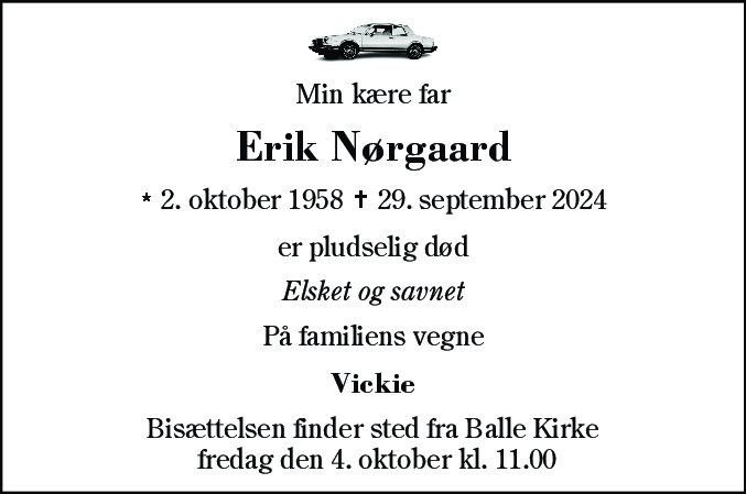 Dødsannonce for Erik Nørgaard