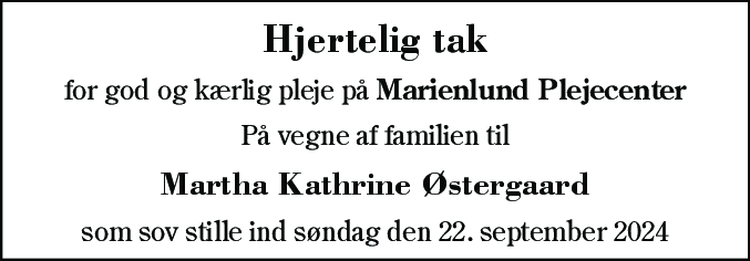 Dødsannonce for Martha Kathrine Østergaard