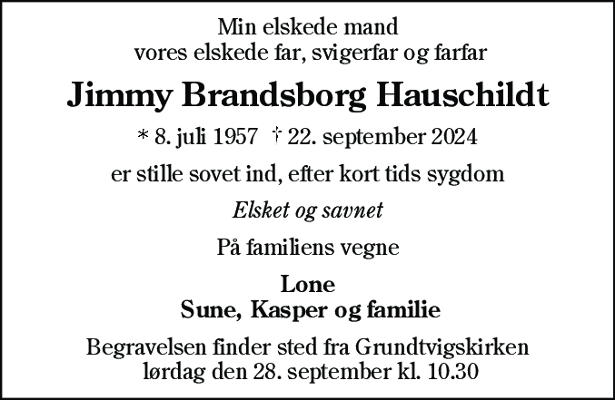 Dødsannonce for Jimmy Brandsborg Hauschildt
