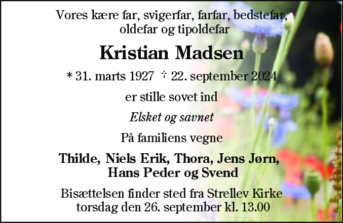 Dødsannonce for Kristian Madsen