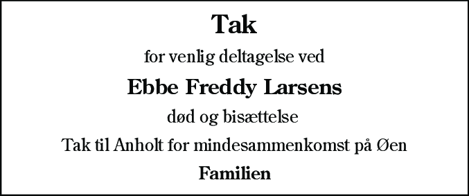 Dødsannonce for Ebbe Freddy Larsen
