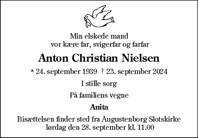 Dødsannonce for Anton Christian Nielsen