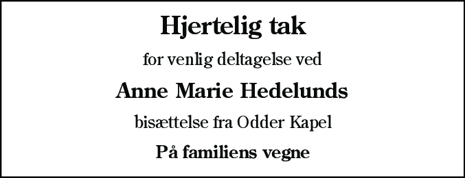 Dødsannonce for Anne Marie Hedelund