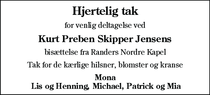 Dødsannonce for Kurt Preben Jensen
