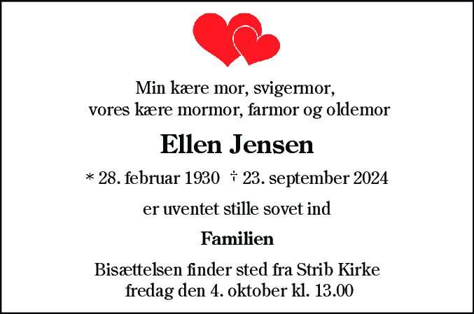 Dødsannonce for Ellen Olga Mølgaard Jensen