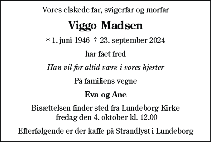 Dødsannonce for Viggo Madsen