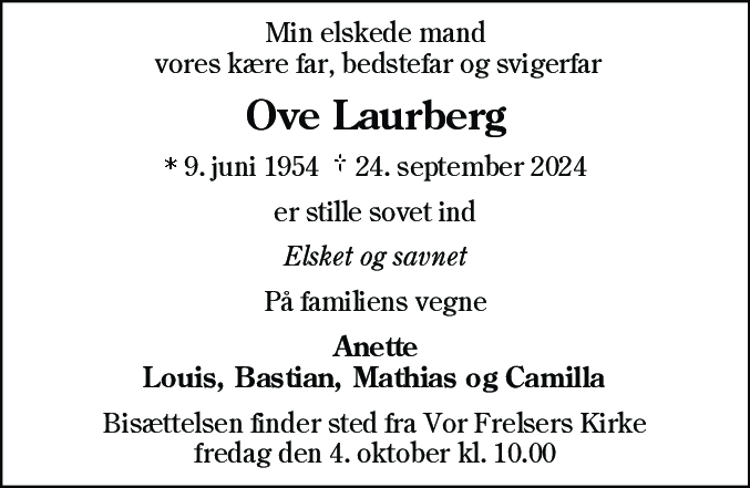 Dødsannonce for Ove Laurberg
