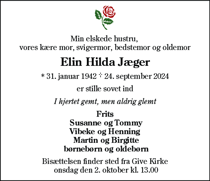 Dødsannonce for Elin Hilda Jæger