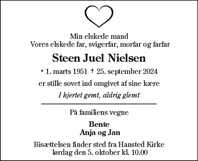 Dødsannonce for Steen Juel Nielsen