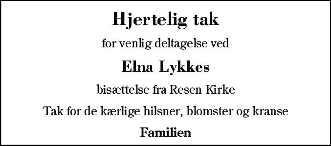 Dødsannonce for Elna Lykke