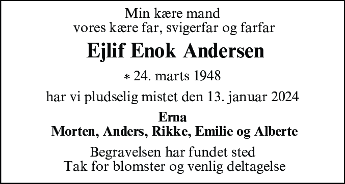 Dødsannonce for Erik Ejlif Enok Andersen