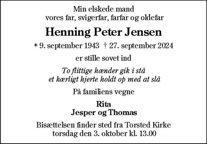 Dødsannonce for Henning Peter Jensen