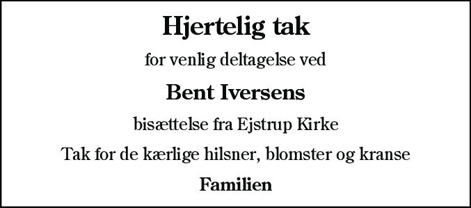 Dødsannonce for Bent Iversen