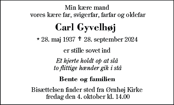 Dødsannonce for Karl Gyvelhøj Mortensen