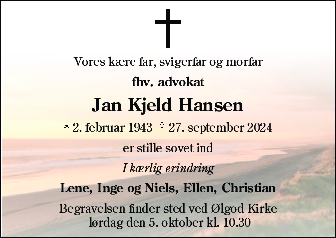 Dødsannonce for Jan Kjeld Hansen