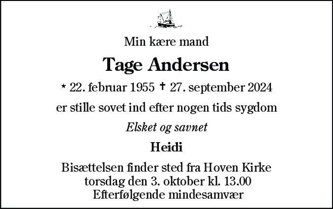 Dødsannonce for Tage Sigvald Andersen