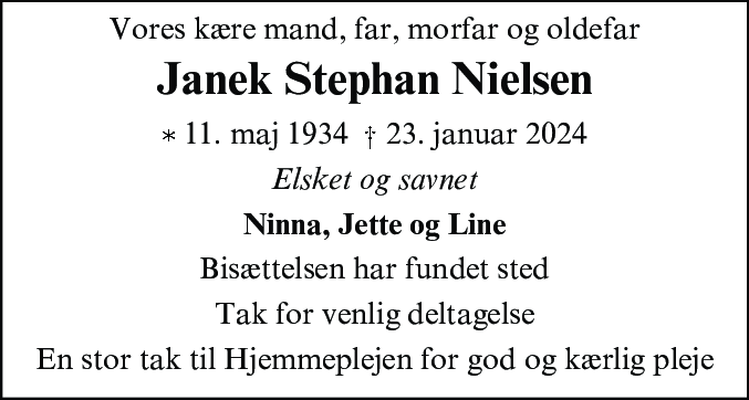 Dødsannonce for Janek Stephan Nielsen