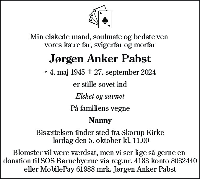 Dødsannonce for Jørgen Anker Pabst