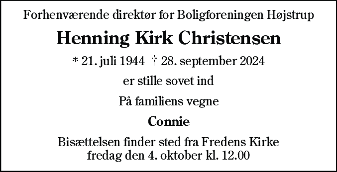 Dødsannonce for Henning Kirk Christensen