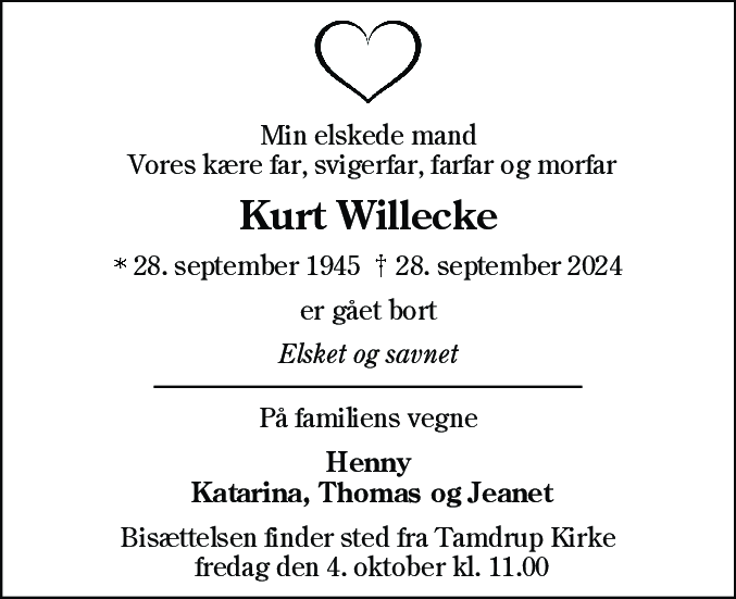 Dødsannonce for Kurt Willecke