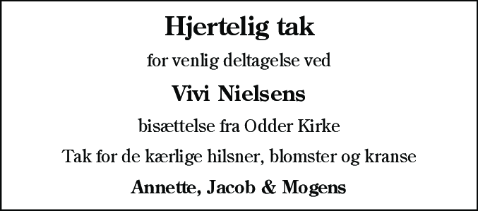 Dødsannonce for Vivi Nielsen
