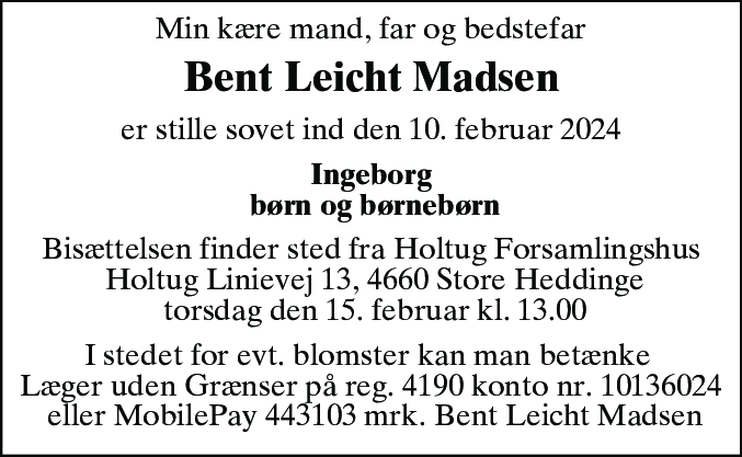 Dødsannonce for Bent Leicht Madsen