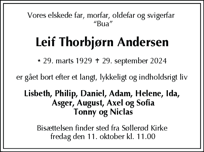 Dødsannonce for Leif Thorbjørn Andersen