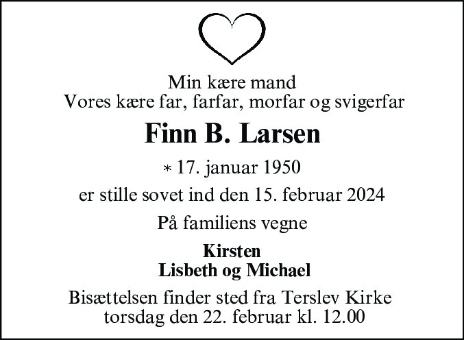 Dødsannonce for Finn Bøje Larsen