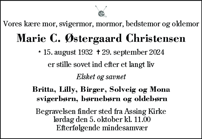 Dødsannonce for Marie Christine Christensen