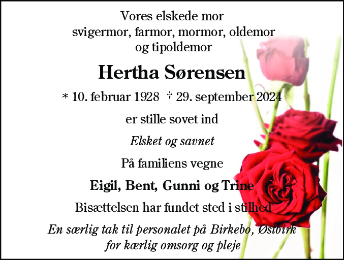 Dødsannonce for Hertha Sørensen