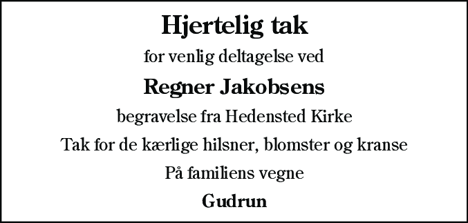 Dødsannonce for Regner Jakobsen