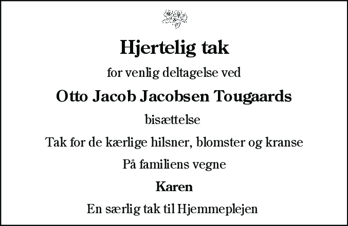 Dødsannonce for Otto Jacob Jacobsen Tougaard