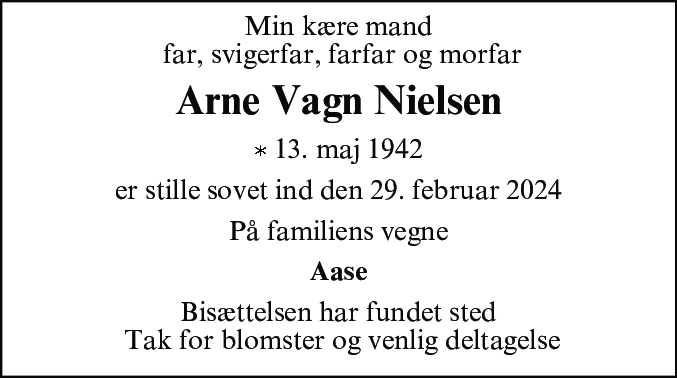 Dødsannonce for Arne Vagn Nielsen