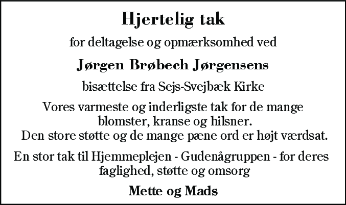 Dødsannonce for Jørgen Brøbech Jørgensen