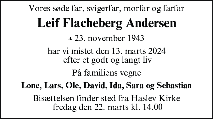 Dødsannonce for Leif Flacheberg Andersen