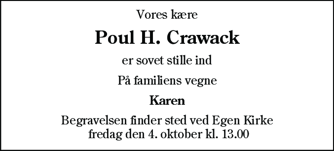 Dødsannonce for Poul Heinrich Crawack