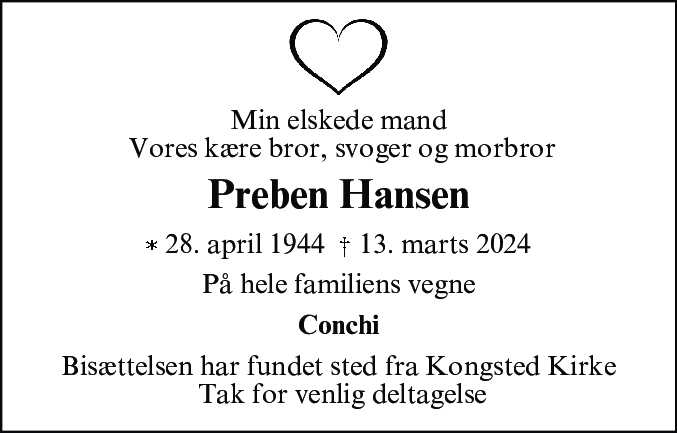 Dødsannonce for Kaj Preben Hansen
