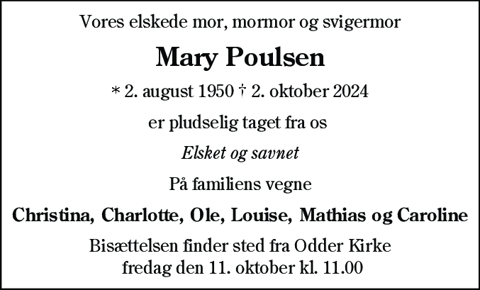 Dødsannonce for Mary Poulsen