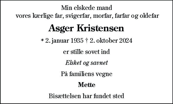 Dødsannonce for Asger Kristensen