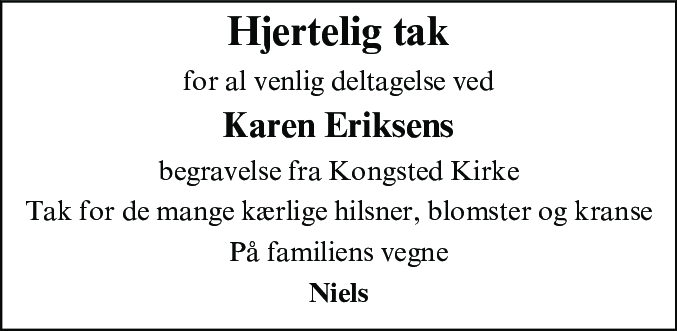 Dødsannonce for Karen Inger Elius Eriksen