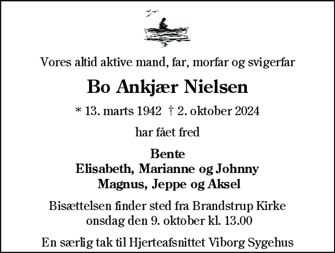 Dødsannonce for Bo Ankjær Nielsen