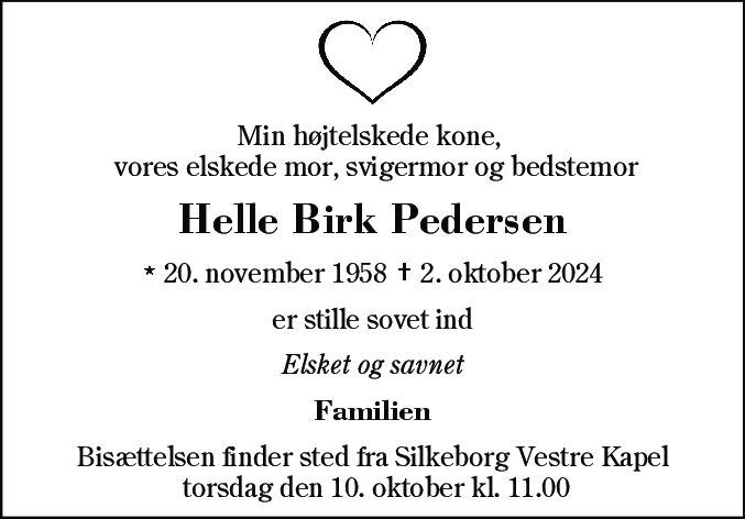 Dødsannonce for Helle Birk Pedersen