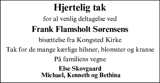 Dødsannonce for Frank Flamsholt Sørensen