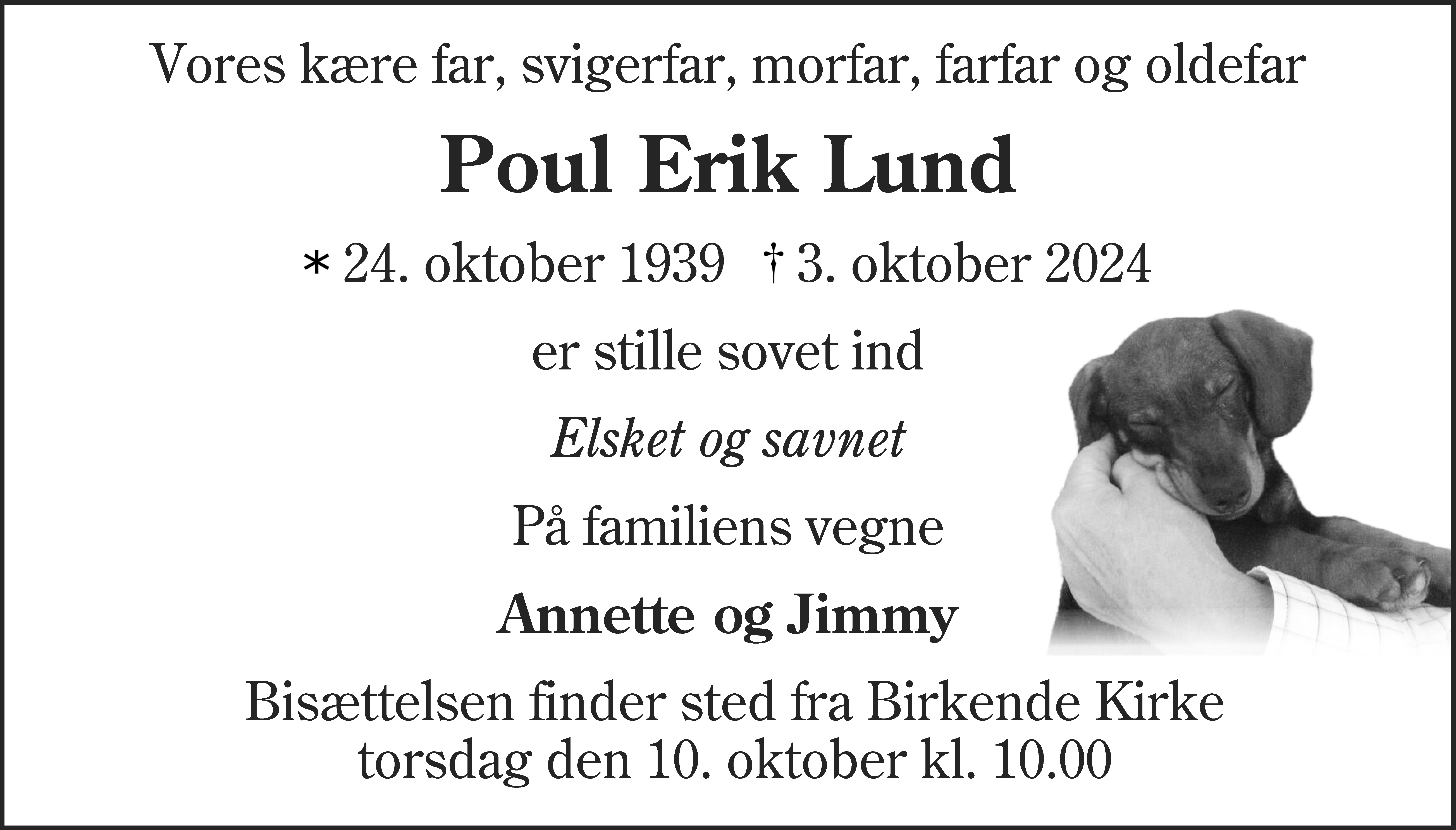 Dødsannonce for Poul Erik Lund