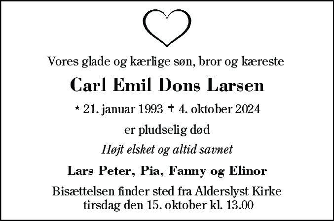 Dødsannonce for Carl Emil Dons Larsen