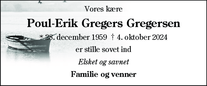 Dødsannonce for Poul-Erik Gregers Gregersen