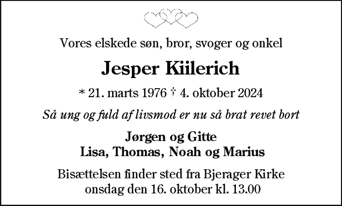 Dødsannonce for Jesper Kiilerich